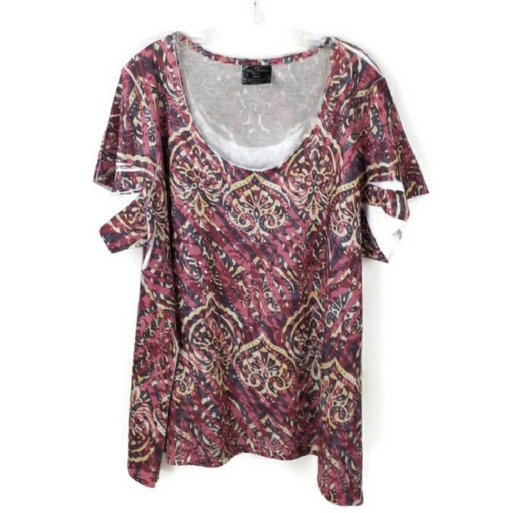 Avenue Tees 2 Please Multicolor Sublimation Print Short Sleeve Top Womens 30-32